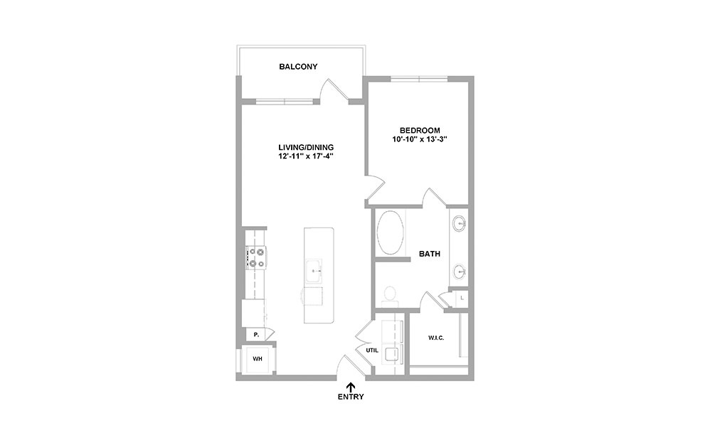 A5B - 1 bedroom floorplan layout with 1 bath and 767 square feet.