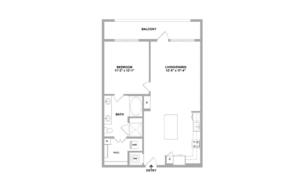 A10 - 1 bedroom floorplan layout with 1 bath and 800 square feet.